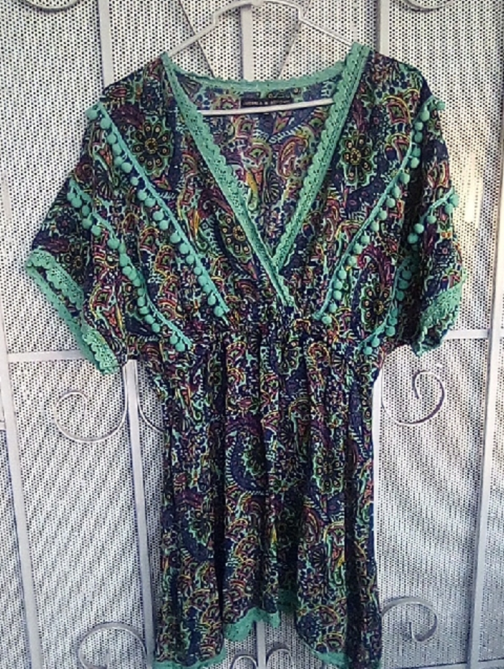 Boho Green Paisley V-Neck Tunic